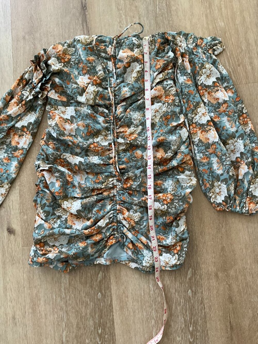 Hello Molly Sage Floral Ruched Mini Dress M